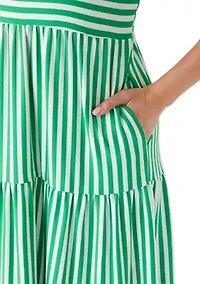 Women's Puff Sleeve Striped Midi Dress
