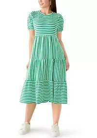 Petite Short Puff Sleeve Tiered Midi Dress