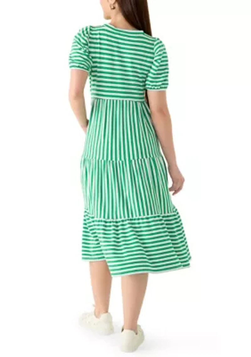 Petite Short Puff Sleeve Tiered Midi Dress