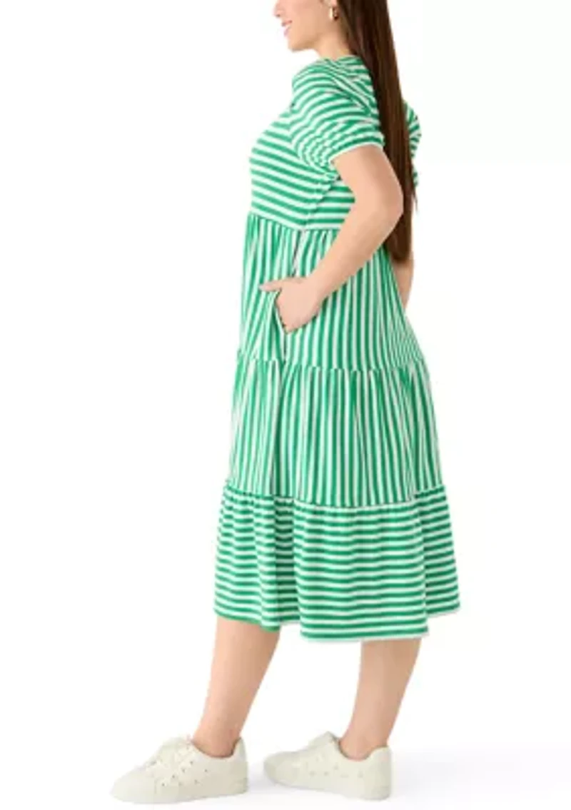 Petite Short Puff Sleeve Tiered Midi Dress