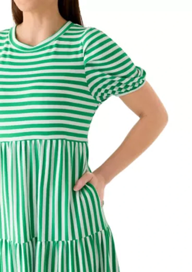 Petite Short Puff Sleeve Tiered Midi Dress