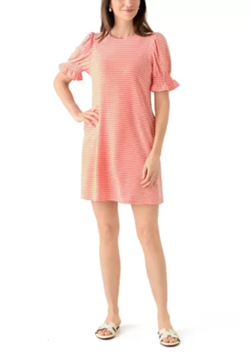 Women's Short Puff Sleeve Striped Dress