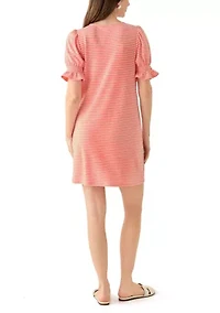 Women's Short Puff Sleeve Striped  Dress