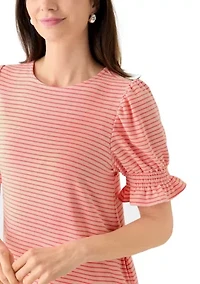 Women's Short Puff Sleeve Striped  Dress