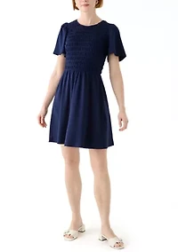 Women's Short Sleeve Smock Baby Terry Dress
