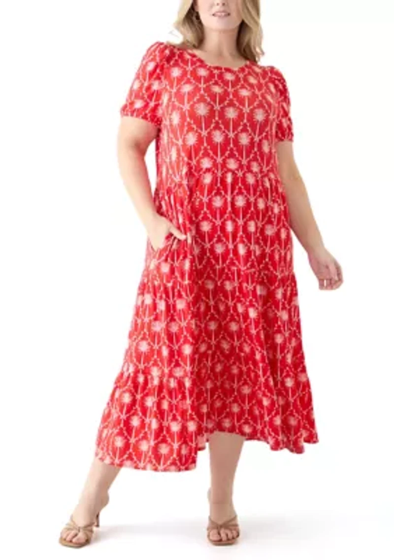 Plus Short Sleeve Baby Terry Tiered Printed Maxi Dress