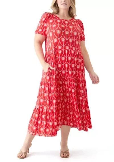 Plus Short Sleeve Baby Terry Tiered Printed Maxi Dress