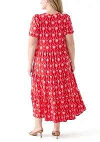 Plus Short Sleeve Baby Terry Tiered Printed Maxi Dress