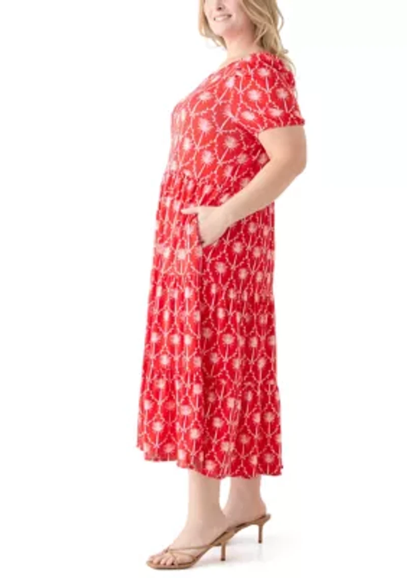 Plus Short Sleeve Baby Terry Tiered Printed Maxi Dress