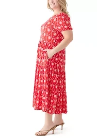 Plus Short Sleeve Baby Terry Tiered Printed Maxi Dress