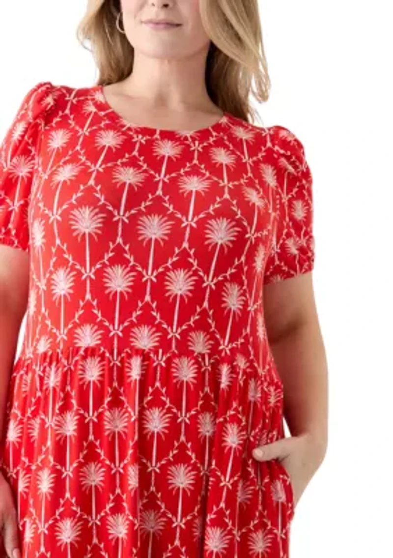 Plus Short Sleeve Baby Terry Tiered Printed Maxi Dress
