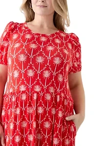 Plus Short Sleeve Baby Terry Tiered Printed Maxi Dress
