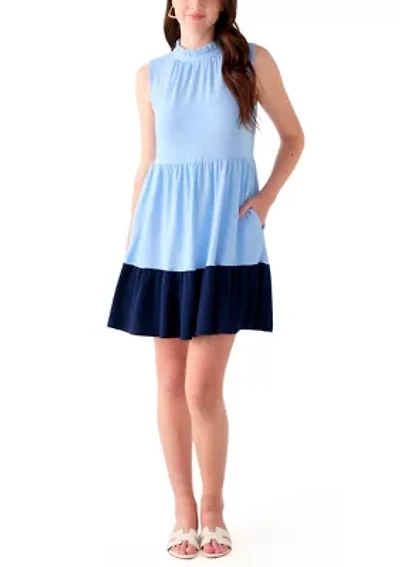 Women's Sleeveless Color Block Tiered Mini Dress