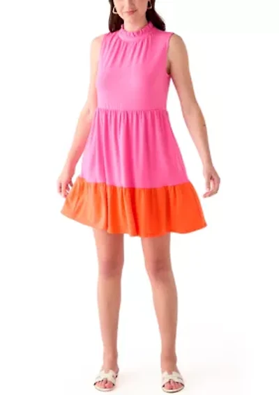 Women's Sleeveless Color Block Tiered Mini Dress
