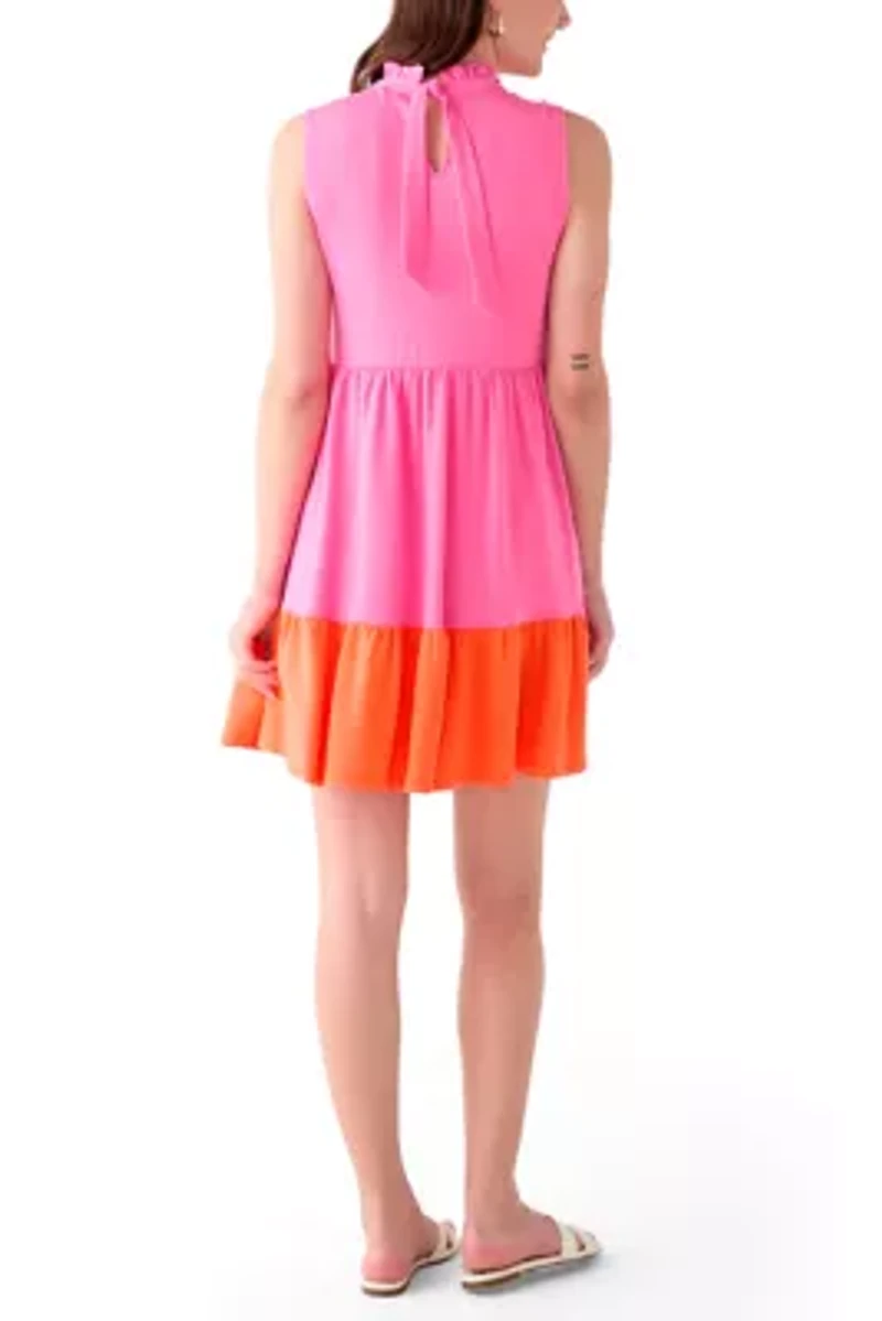 Women's Sleeveless Color Block Tiered Mini Dress