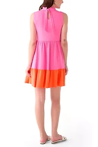 Women's Sleeveless Color Block Tiered Mini Dress