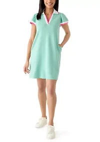 Women's Extended Short Sleeve Collared V-Neck Striped Mini Dress