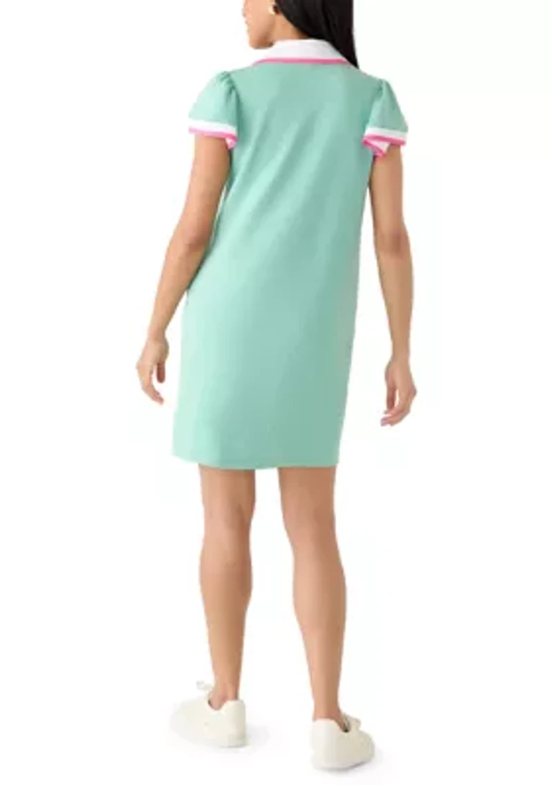 Women's Extended Short Sleeve Collared V-Neck Striped Mini Dress