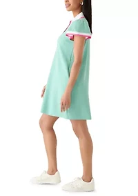 Women's Extended Short Sleeve Collared V-Neck Striped Mini Dress