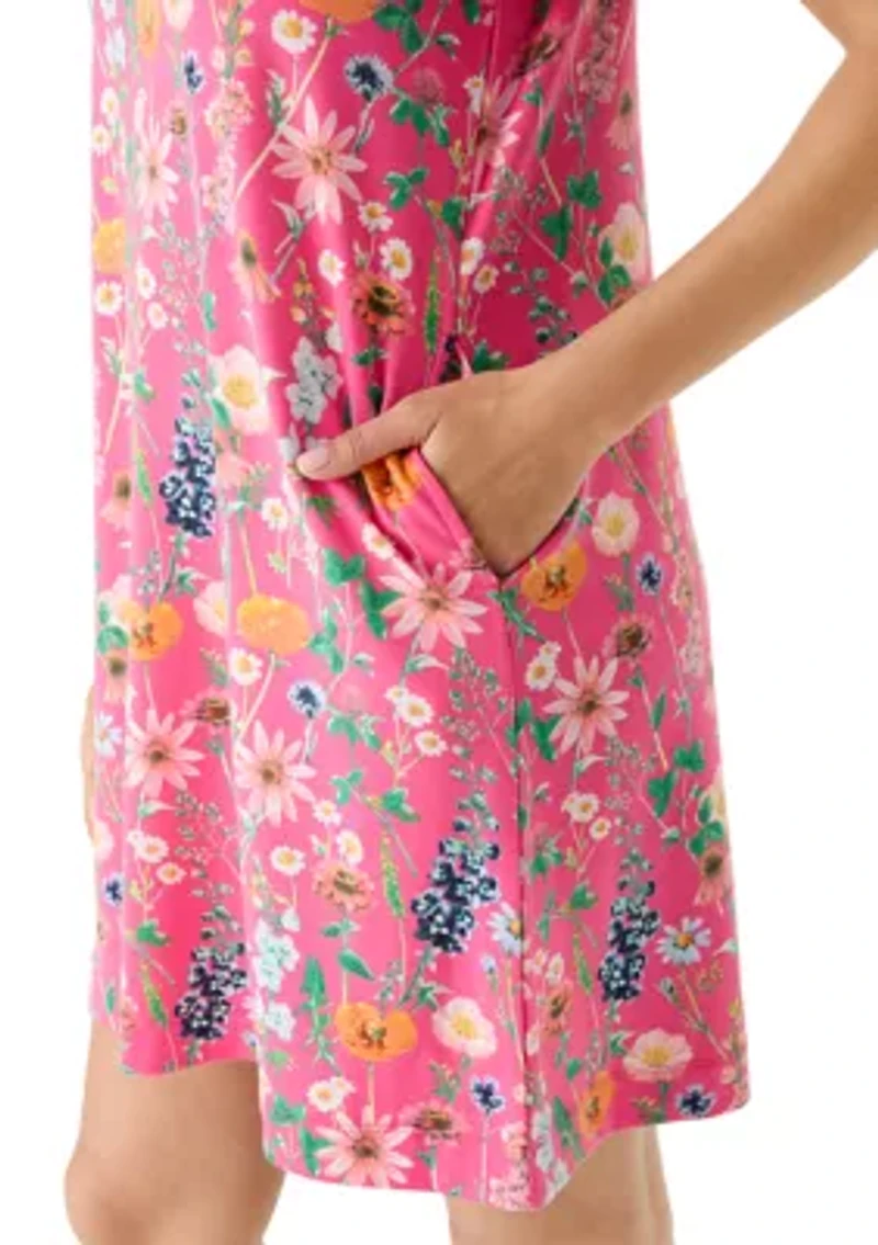 Women's Short Puff Sleeve Crew Neck Printed Mini Dress