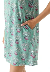 Women's Short Puff Sleeve Crew Neck Printed Mini Dress