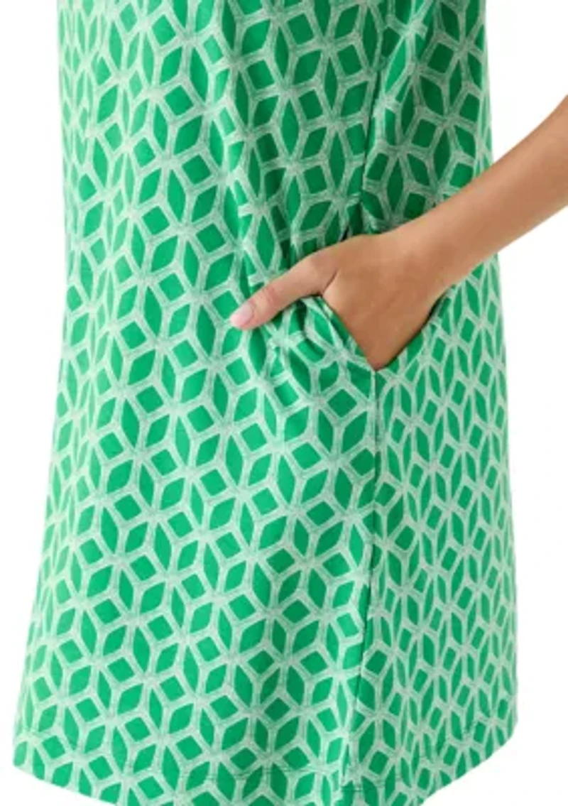 Women's Short Puff Sleeve Crew Neck Printed Mini Dress