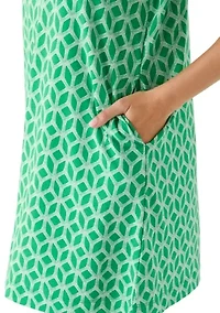 Women's Short Puff Sleeve Crew Neck Printed Mini Dress