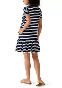 Women's Short Sleeve Baby Terry Flounce Hem Dress