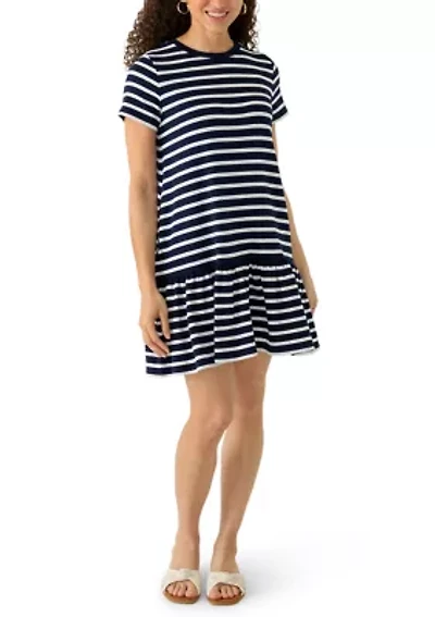 Petite Short Sleeve Baby Terry Flounce Hem Dress