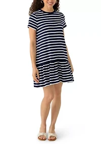Petite Short Sleeve Baby Terry Flounce Hem Dress