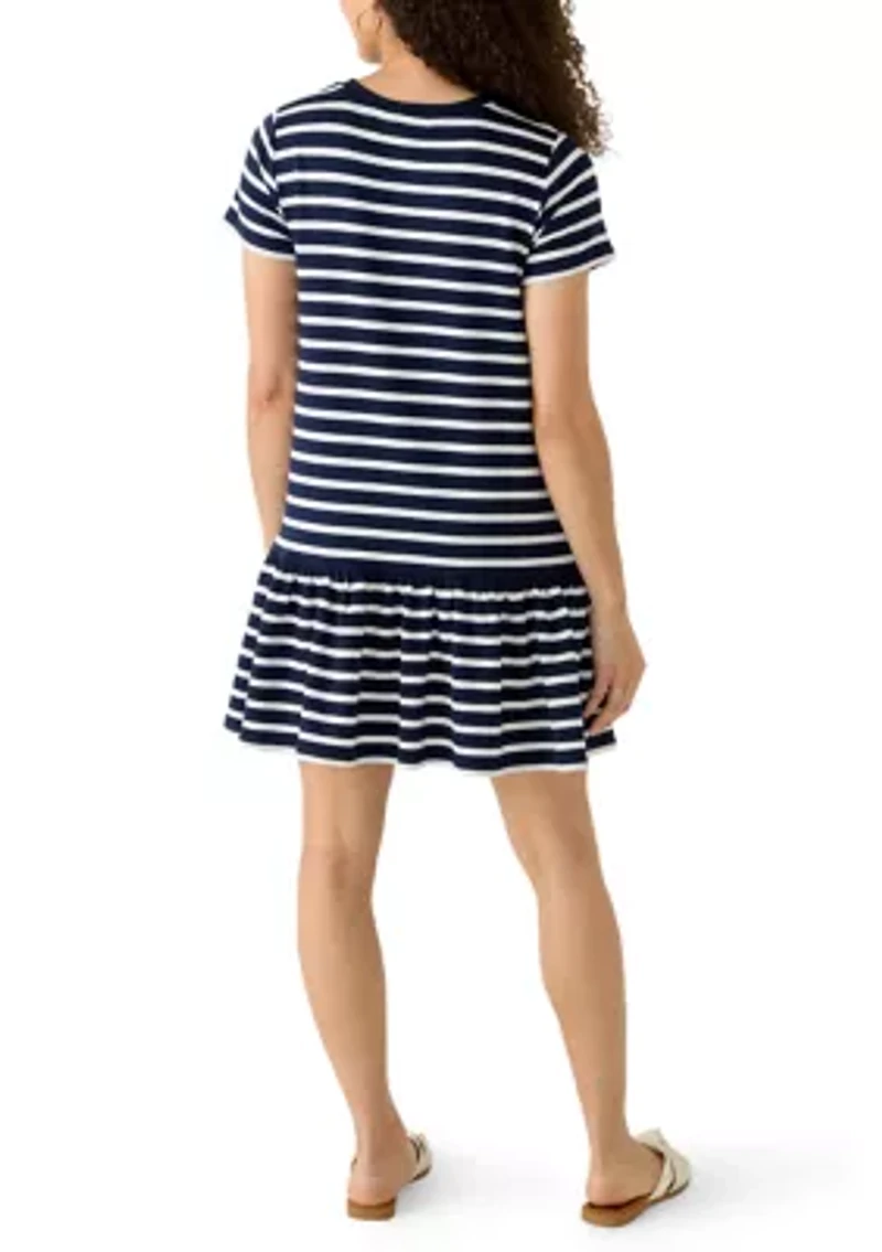Petite Short Sleeve Baby Terry Flounce Hem Dress