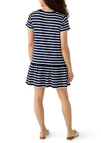 Petite Short Sleeve Baby Terry Flounce Hem Dress