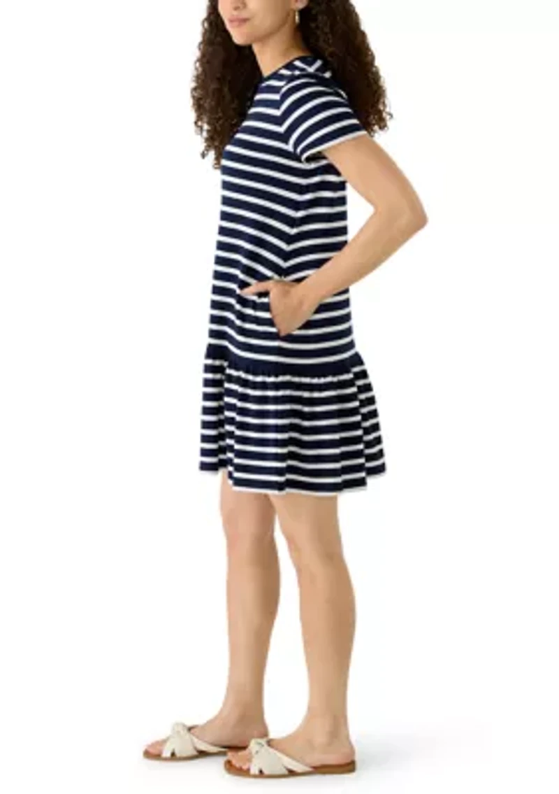 Petite Short Sleeve Baby Terry Flounce Hem Dress