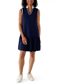 Women's Sleeveless Contrast Trim Pique Dress
