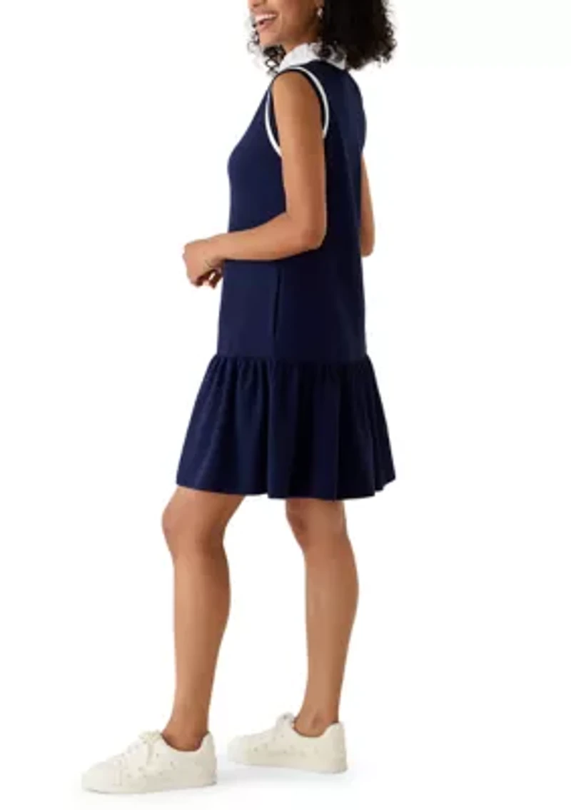 Women's Sleeveless Contrast Trim Pique Dress