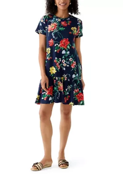 Women's Short Sleeve Baby Terry Flounce Hem Dress
