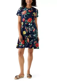 Women's Short Sleeve Baby Terry Flounce Hem Dress
