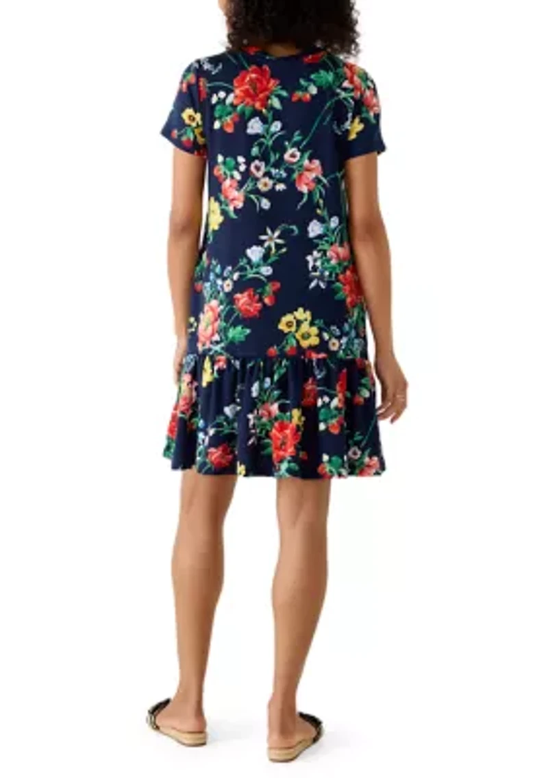 Women's Short Sleeve Baby Terry Flounce Hem Dress