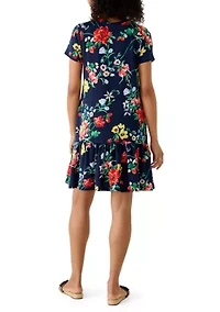 Women's Short Sleeve Baby Terry Flounce Hem Dress
