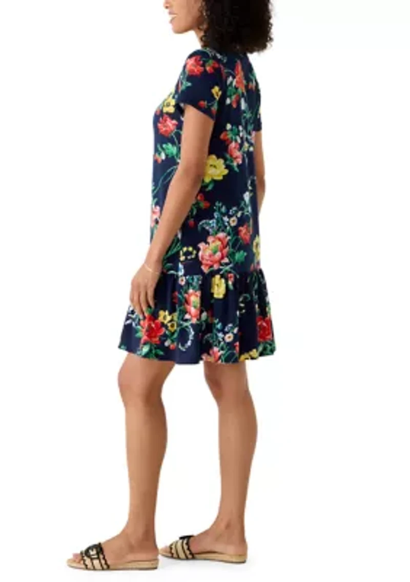 Women's Short Sleeve Baby Terry Flounce Hem Dress