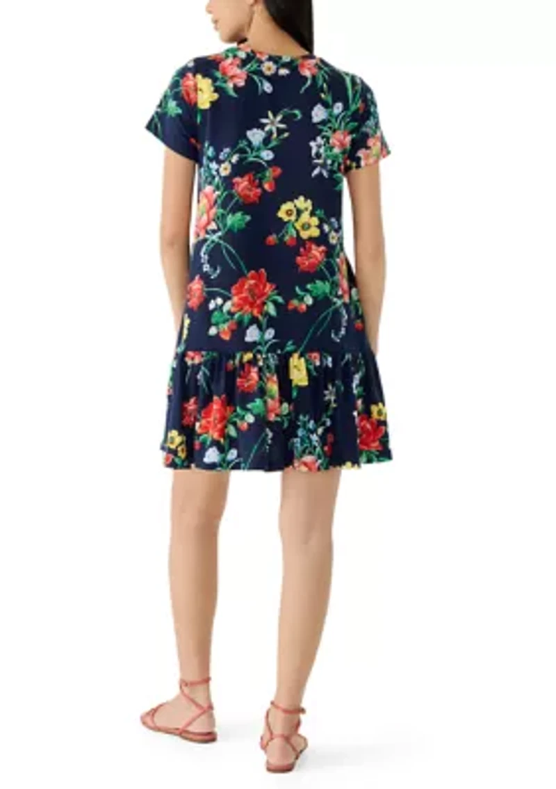 Petite Short Sleeve Baby Terry Flounce Hem Dress