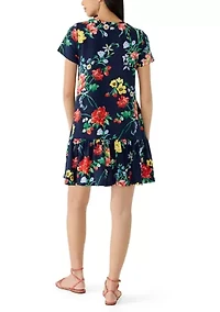 Petite Short Sleeve Baby Terry Flounce Hem Dress