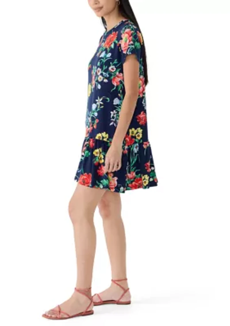 Petite Short Sleeve Baby Terry Flounce Hem Dress