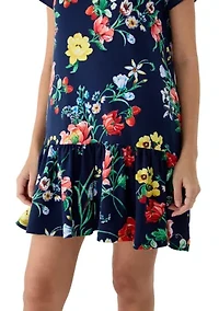 Petite Short Sleeve Baby Terry Flounce Hem Dress