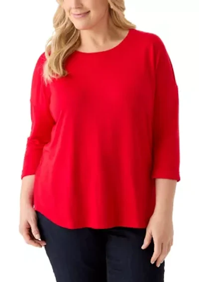 Plus 3/4 Sleeve Round Hem T-Shirt