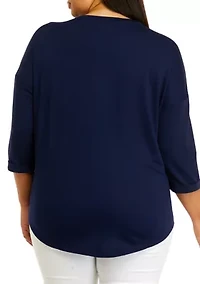 Plus 3/4 Sleeve Round Hem T-Shirt