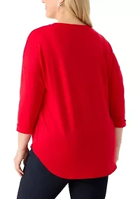 Plus 3/4 Sleeve Round Hem T-Shirt