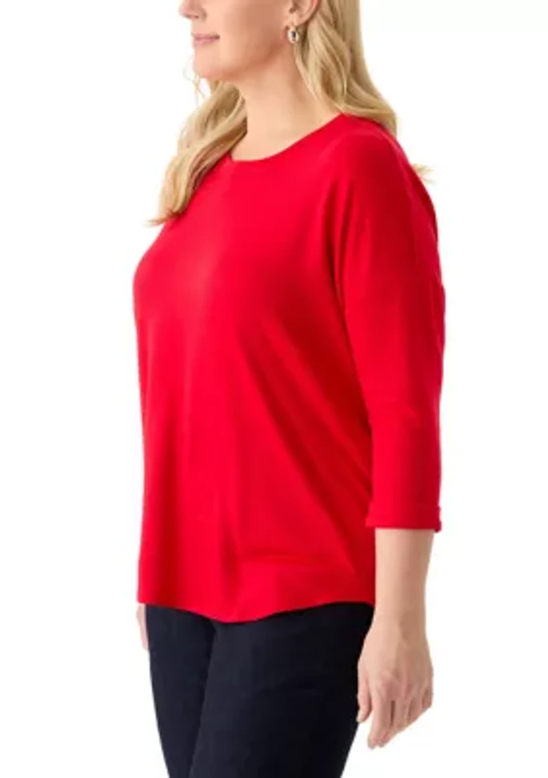 Plus 3/4 Sleeve Round Hem T-Shirt