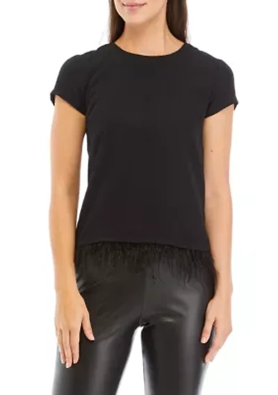 Petite Short Sleeve Feather Hem Top