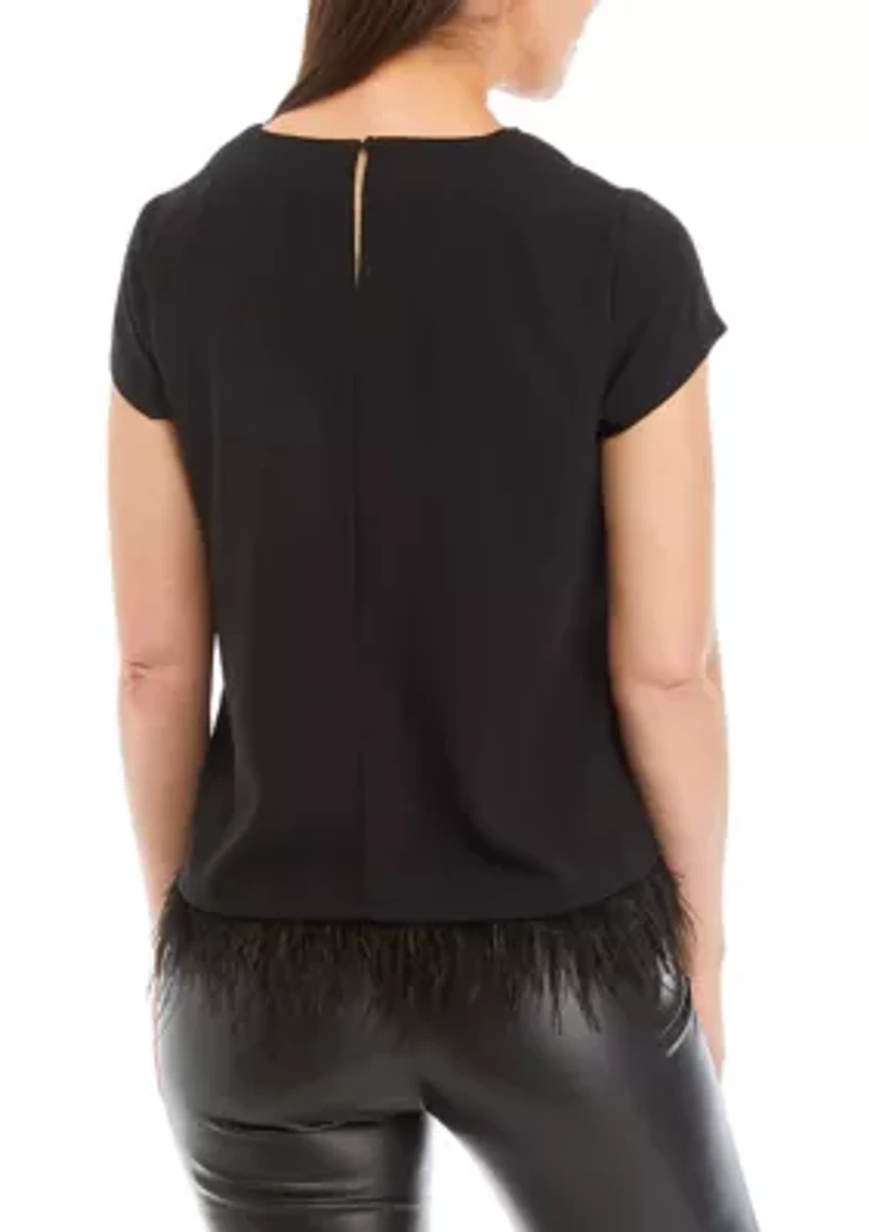 Petite Short Sleeve Feather Hem Top